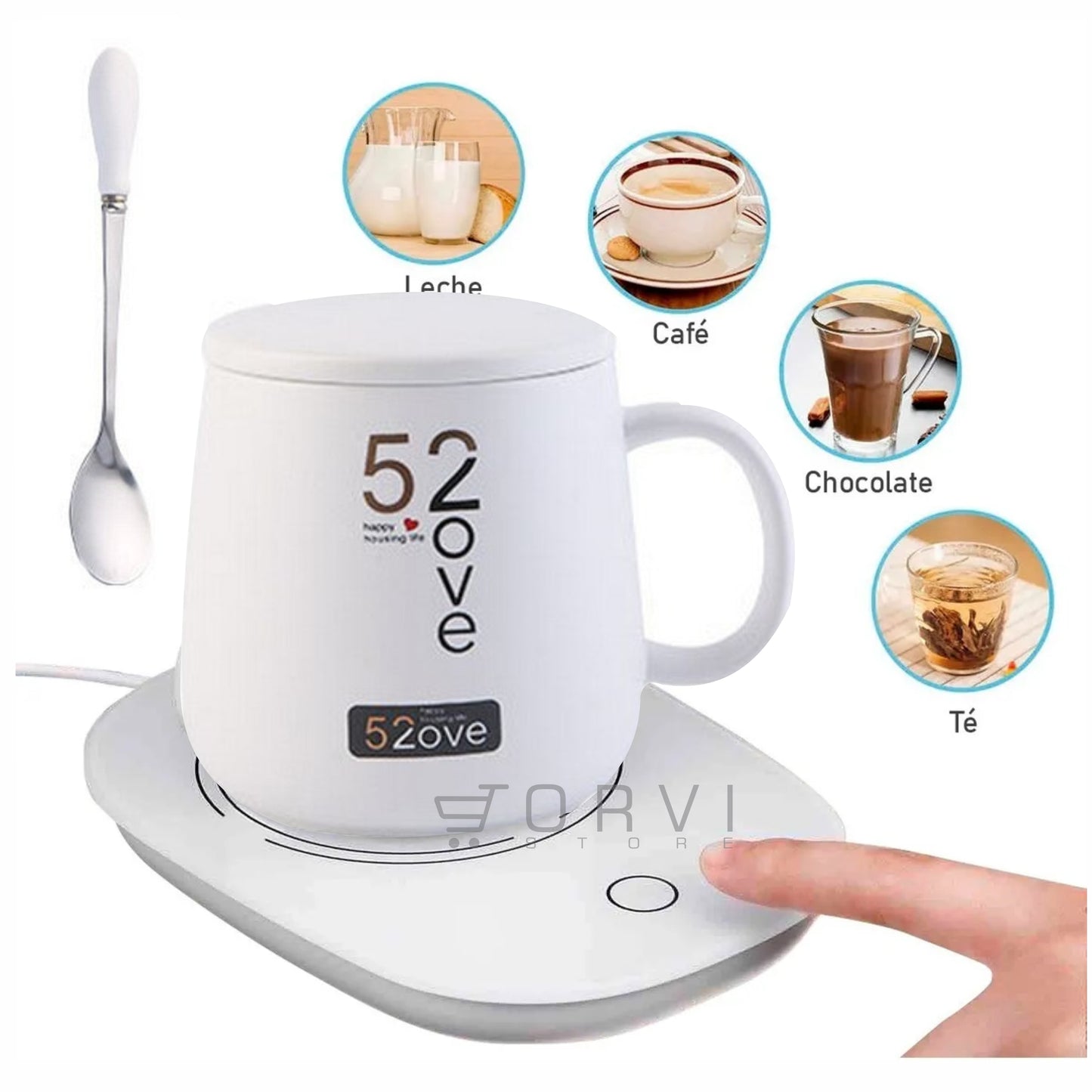 Calentador De Taza De Cafe Electrico Automatico + Taza + Cuchara