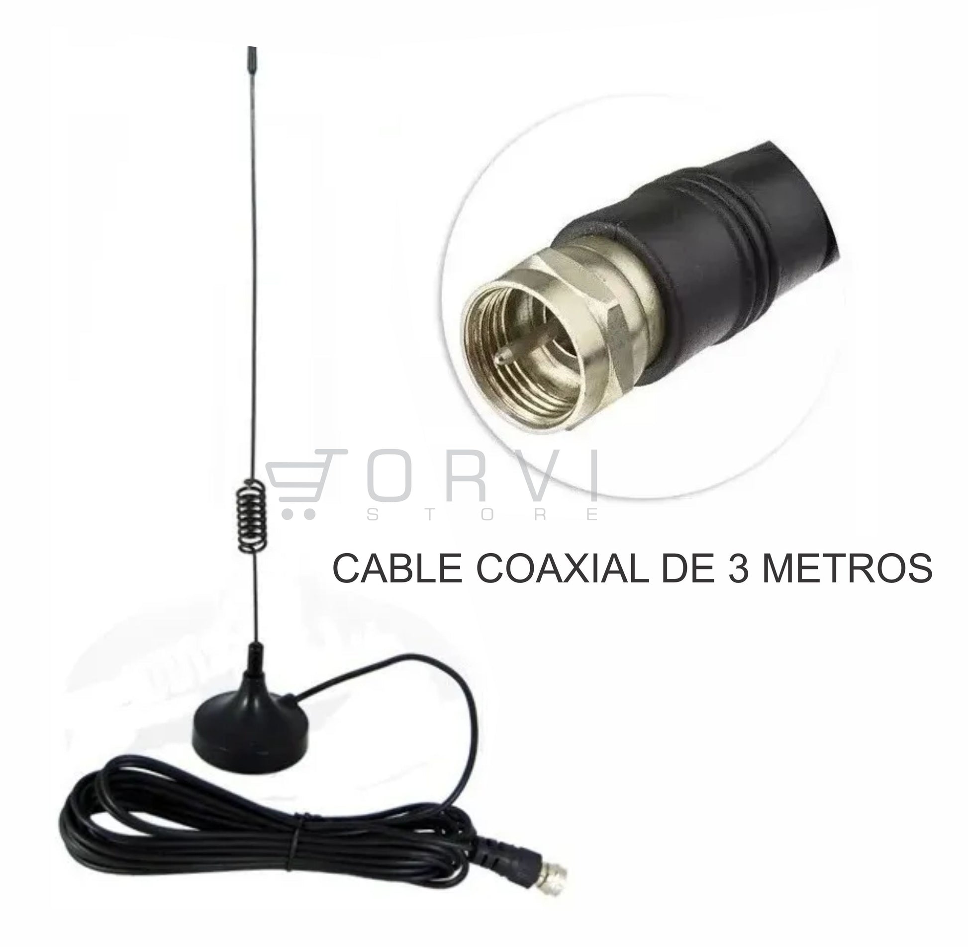 Antena digital para TV con cable coaxial y base magnética YB8-002