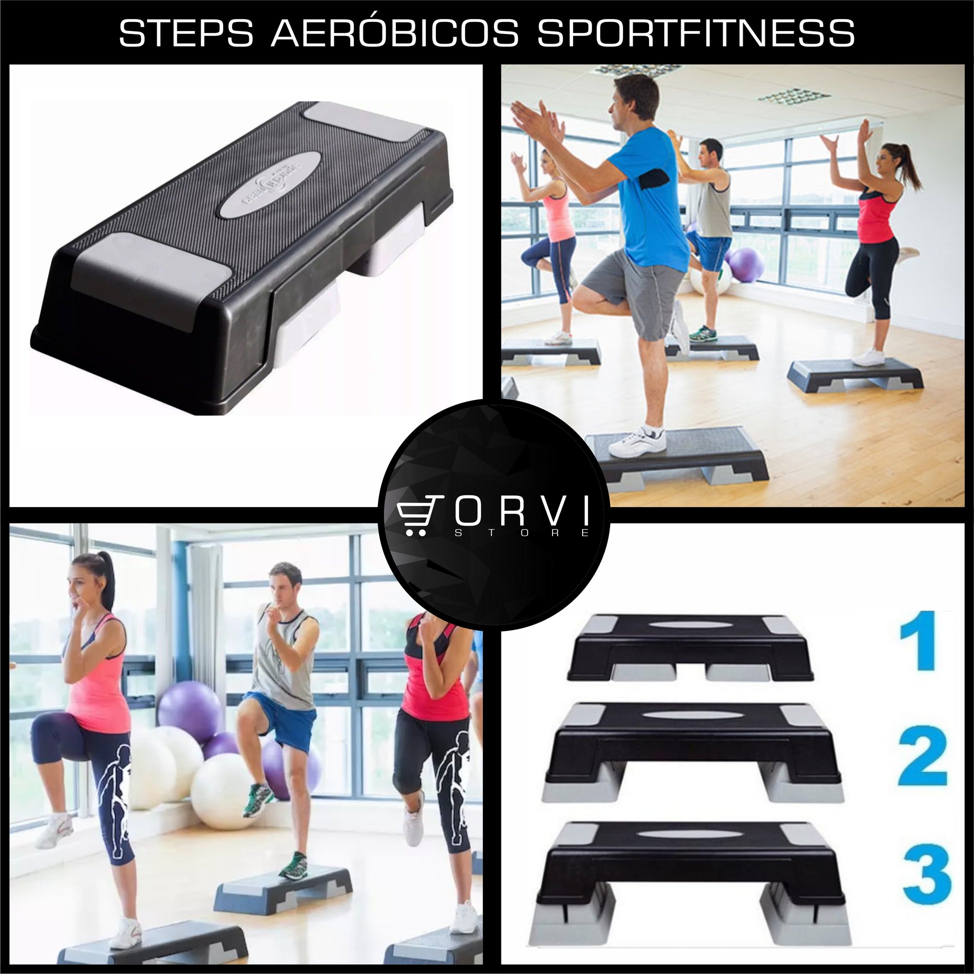 Banco Step 3 Niveles Modulos 3 Alturas Escalon Sport Fitness SPORT